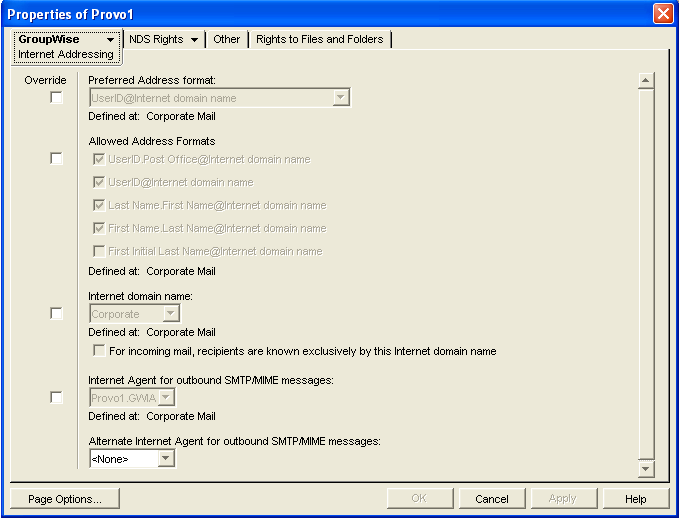Domain object Internet Addressing property page