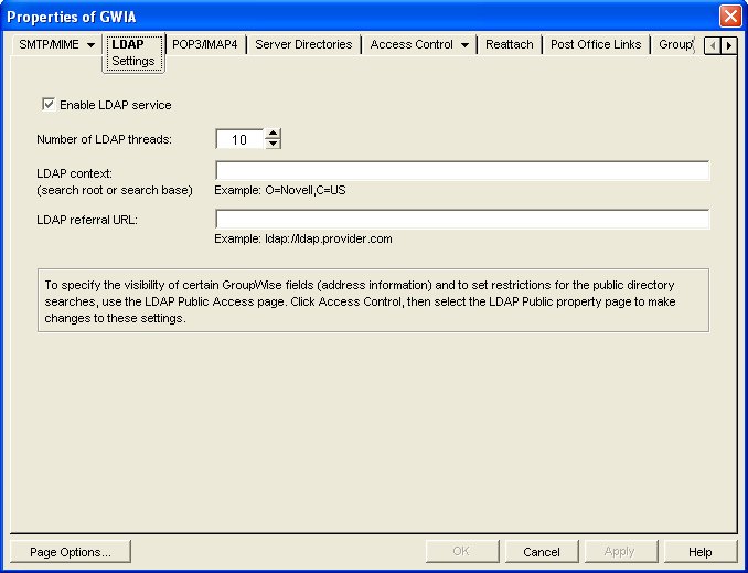 LDAP Settings property page