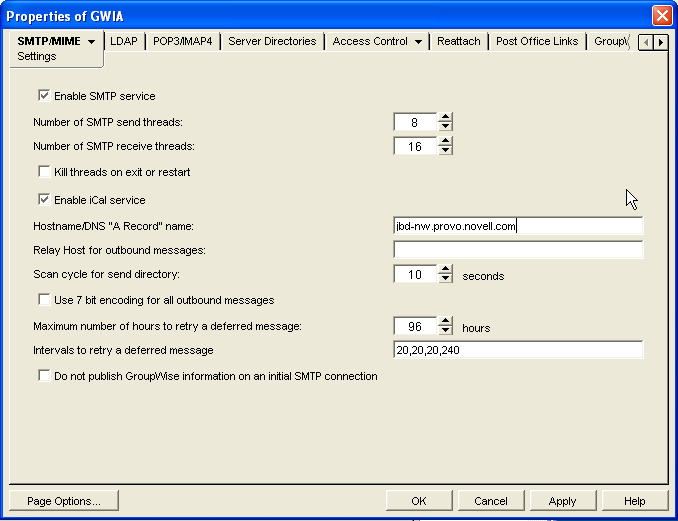 SMTP/MIME Settings property page