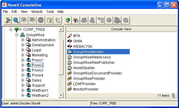 Console View with Monitor Application object displayed