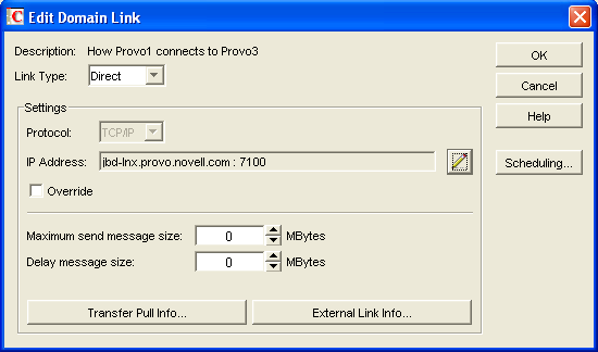 Edit Domain Link dialog box