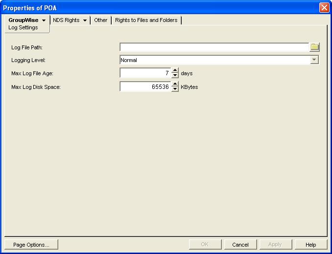 Log Settings property page