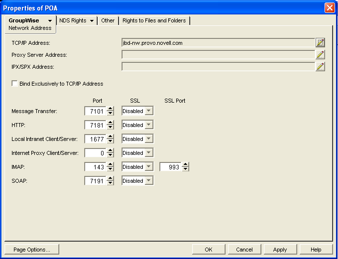 POA Network Address property page