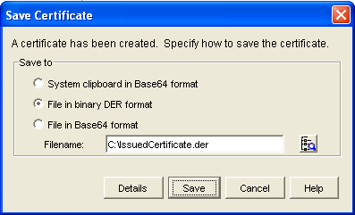 Save Certificate page