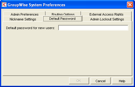 System Preferences dialog box with the Default Password tab displayed