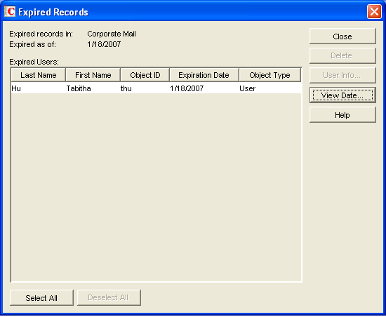 Expired Records dialog box