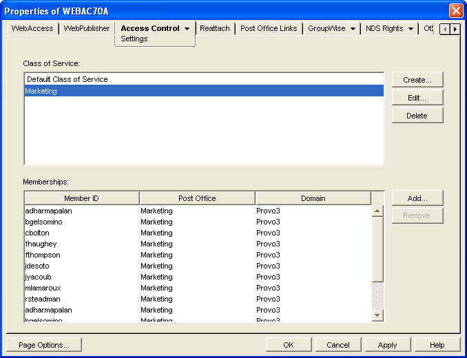 Access Control Settings property page