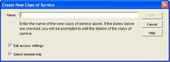 Create New Class of Service dialog box