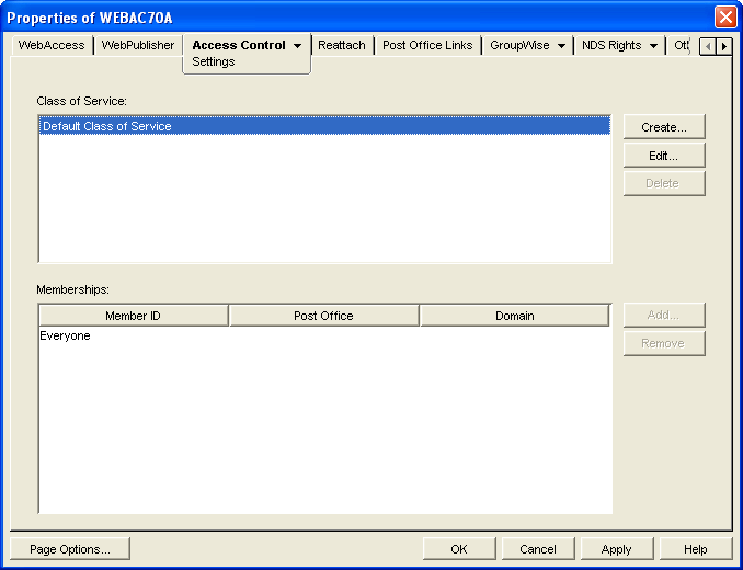 Access Control Settings property page