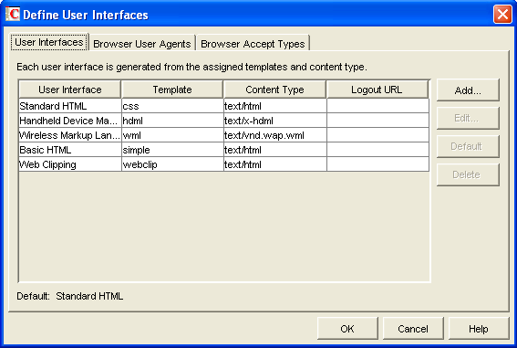 Define User Interfaces dialog box with the User Interfaces tab displayed