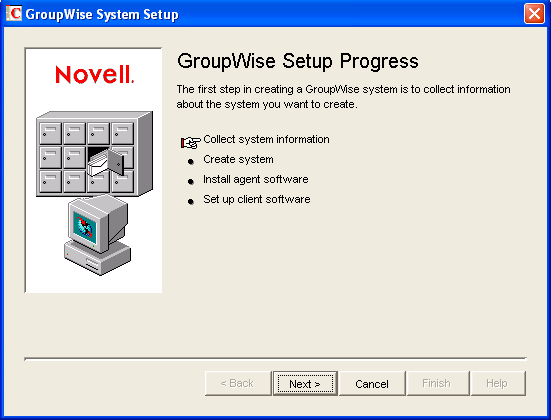 GroupWise Setup Progress: Collect System Information page