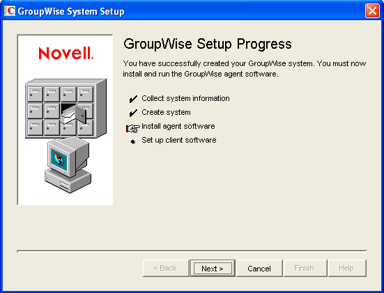 GroupWise Setup Progress: Install Agent Software