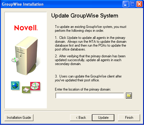 Update GroupWise System dialog box