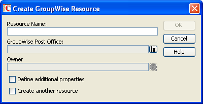 Create GroupWise Resource dialog box