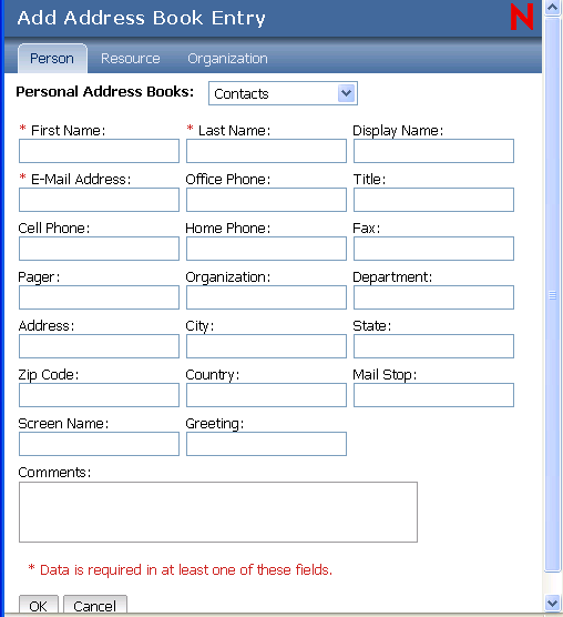 Add Address Book Entry dialog box