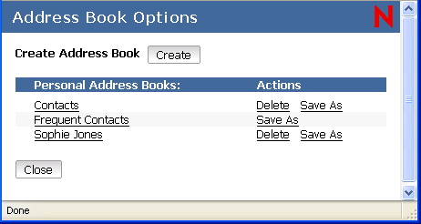 Address Book Options dialog box