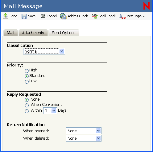 Mail view send options