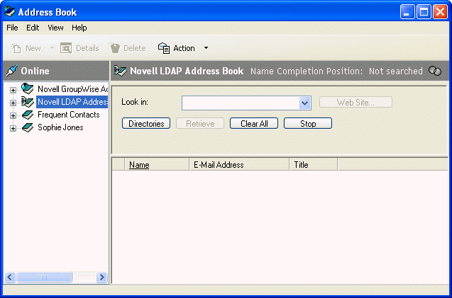 Address Book with the LDAP Address Book selected