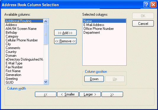 Address Book Column Selection dialog box