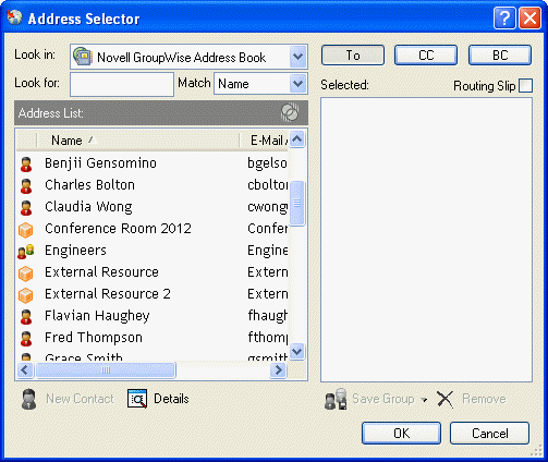 Address Selector dialog box