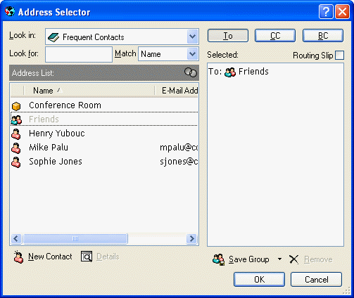 Address Selector showing a group