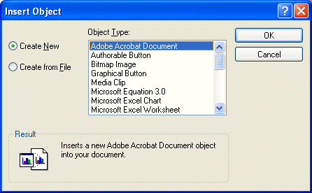 Insert Object dialog box