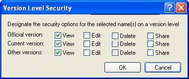 Version Level Security dialog box