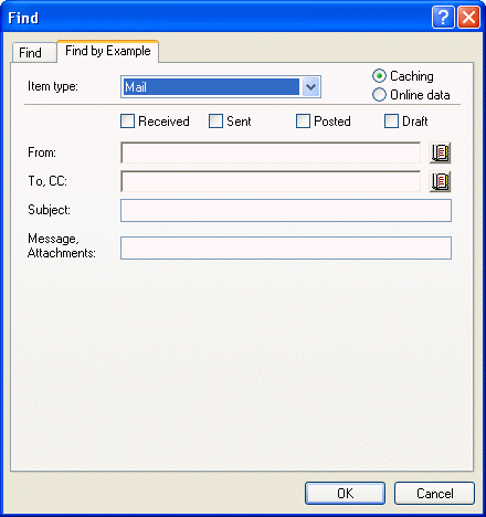 Find dialog box with the Find By Example tab open