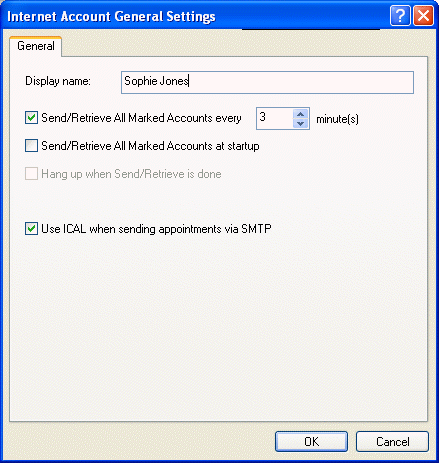 Internet Account General Settings dialog box