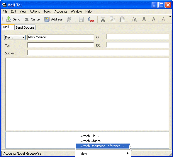 Mail view showing menu in Attachments box