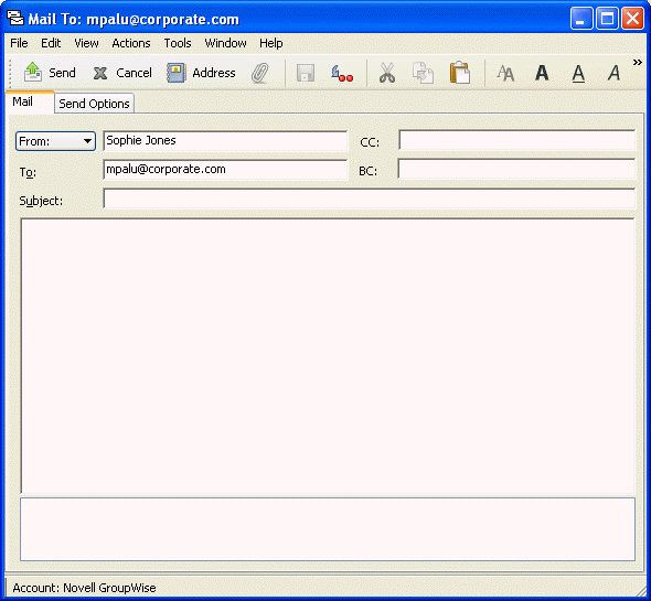Mail item showing a custom display name