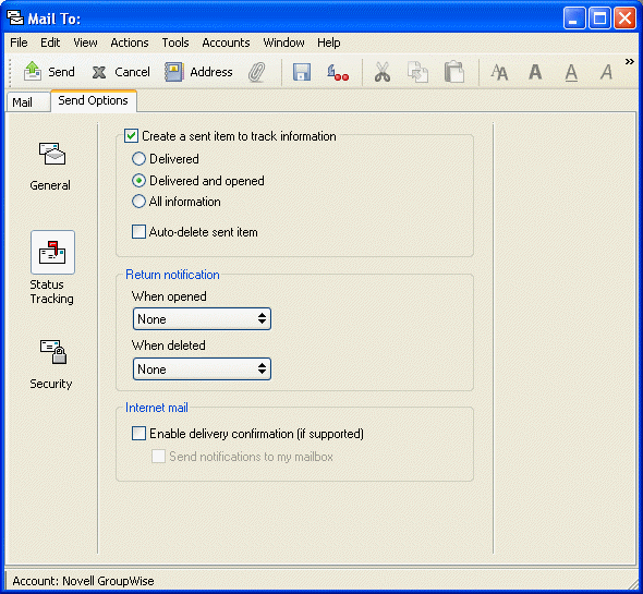 Mail view showing Status Tracking options