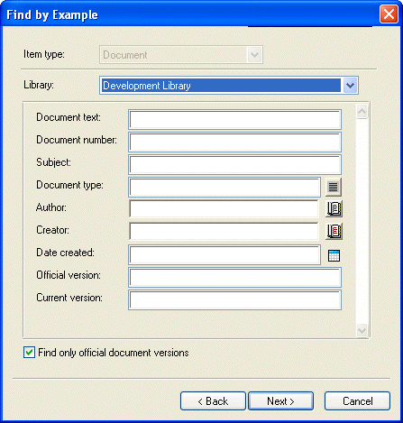 Find by Example dialog box