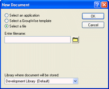 New Document dialog box with the Select a File option enabled