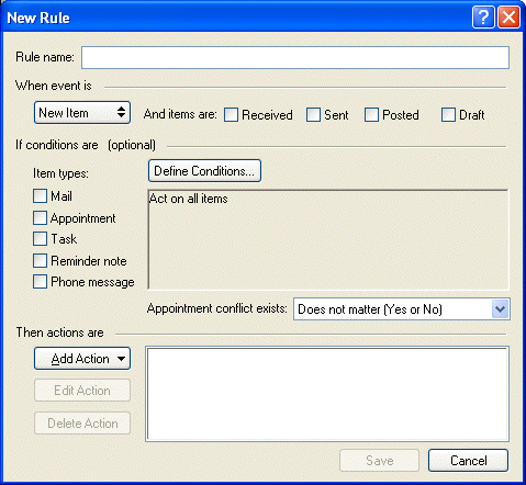 New Rule dialog box