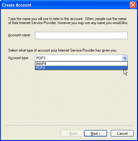 Create Account dialog box