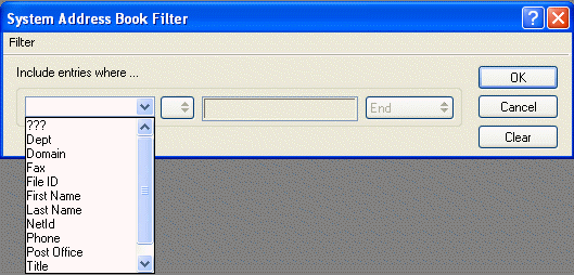 System Address Book Filter dialog box