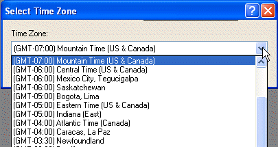 Select Time Zone dialog box