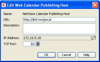 Edit Web Calendar Publishing Host dialog box