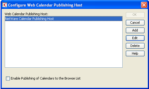 Configure Web Calendar Publishing Host dialog box