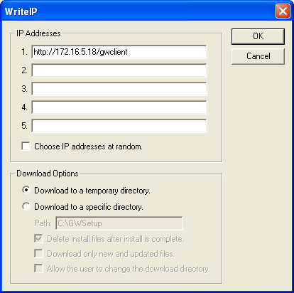 WriteIP dialog box