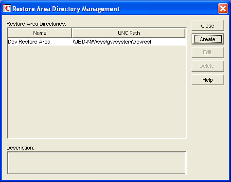 Restore Area Directory Management dialog box