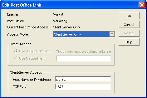 Edit Post Office Link dialog box