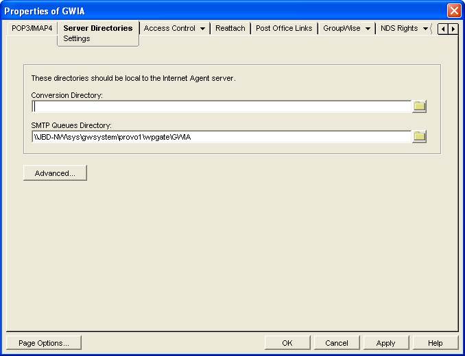 Server Directories Settings property page