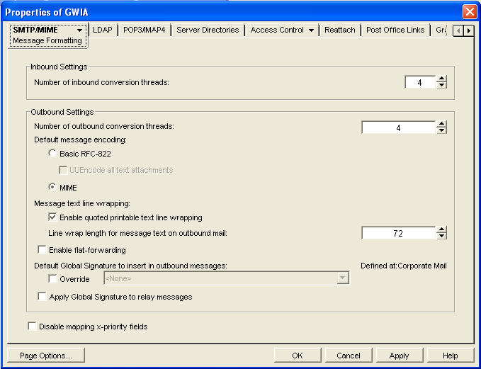 SMTP/MIME Message Formatting property page