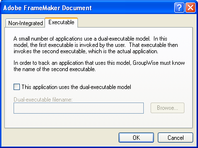 Application dialog box with the Executable tab displayed
