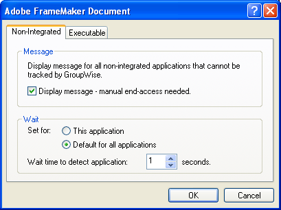 Application dialog box with the Non-Integrated tab displayed