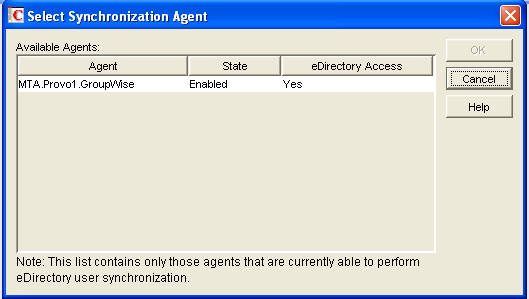 Select Synchronization Agent dialog box