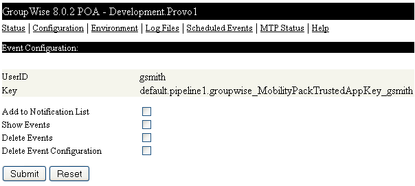 Event Configuration page