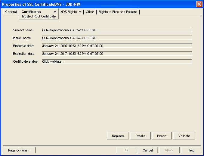 Certificates property page